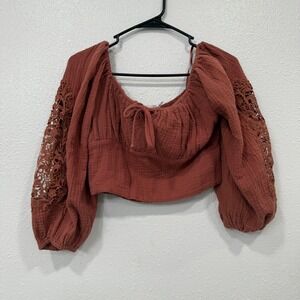 Blu Ivy Young Contemporary Terracotta Crochet Sleeve Square Neck Crop Top M